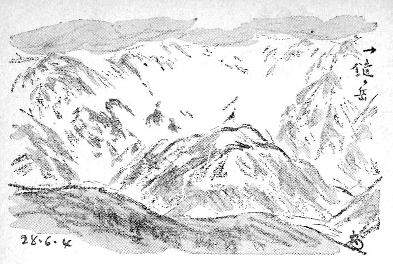 「鑓ガ岳の鶴首と鶏――北城村四谷より」のキャプション付きの図