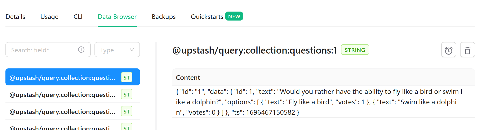 Vote count incremented on Upstash Redis console