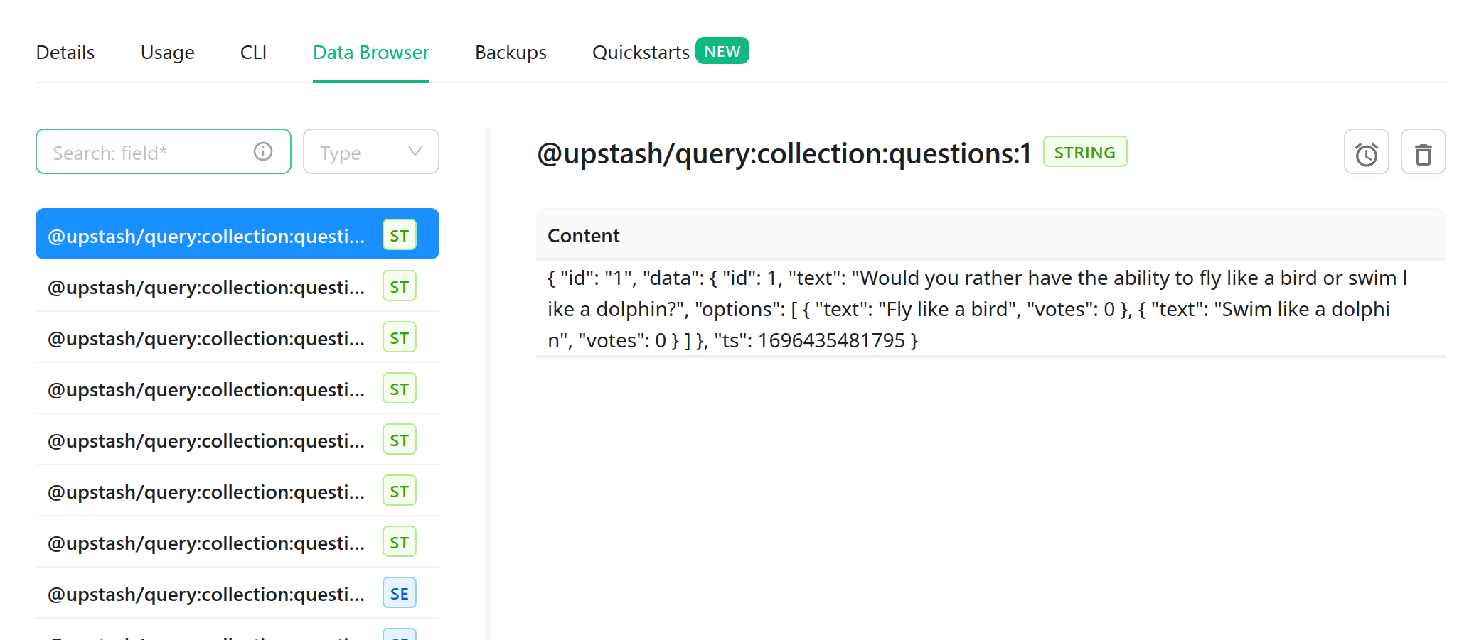 New @upstash/query keys in Upstash Redis database