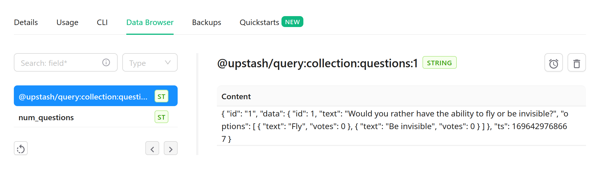@upstash/query key in Upstash Redis database