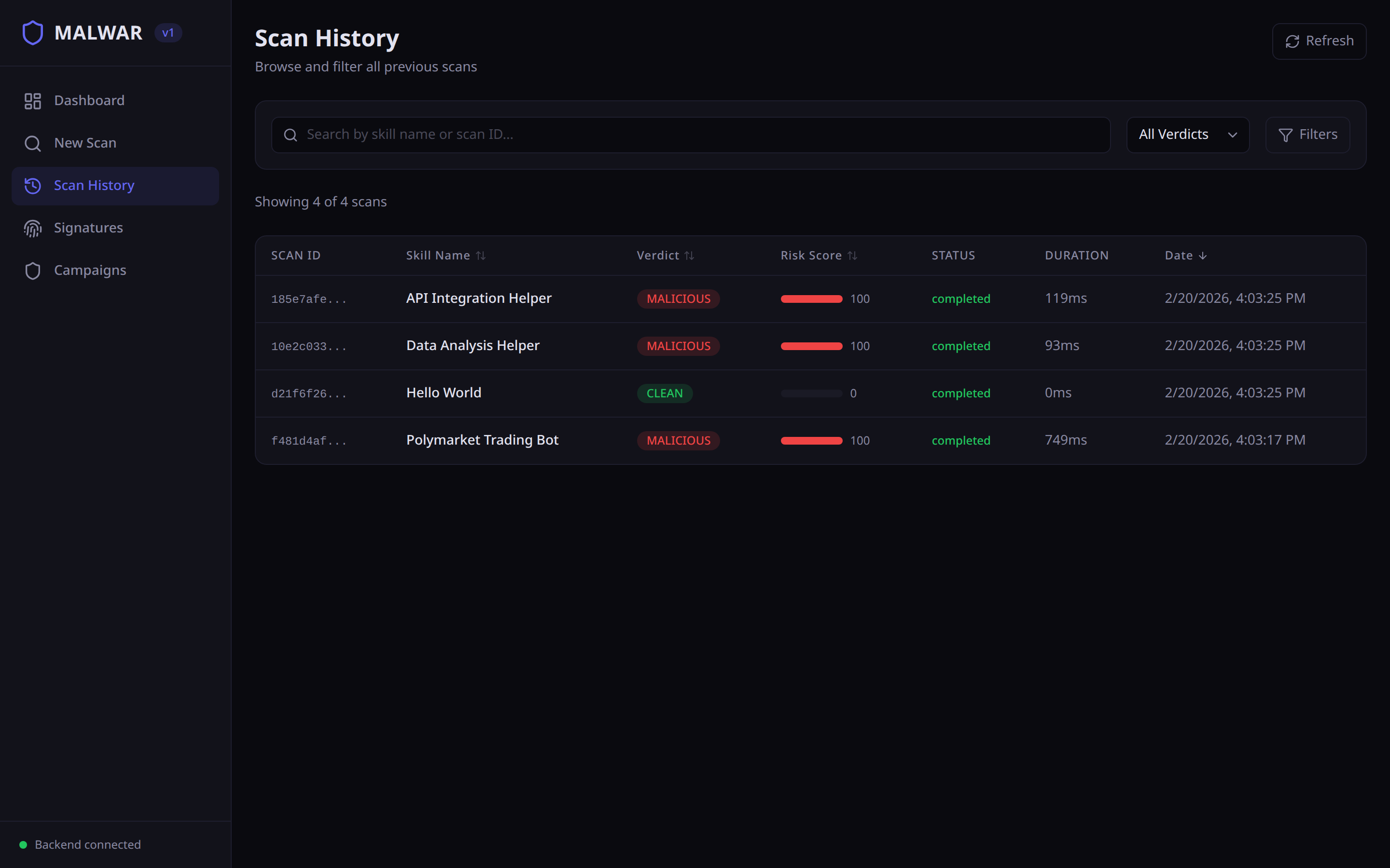 Scan History