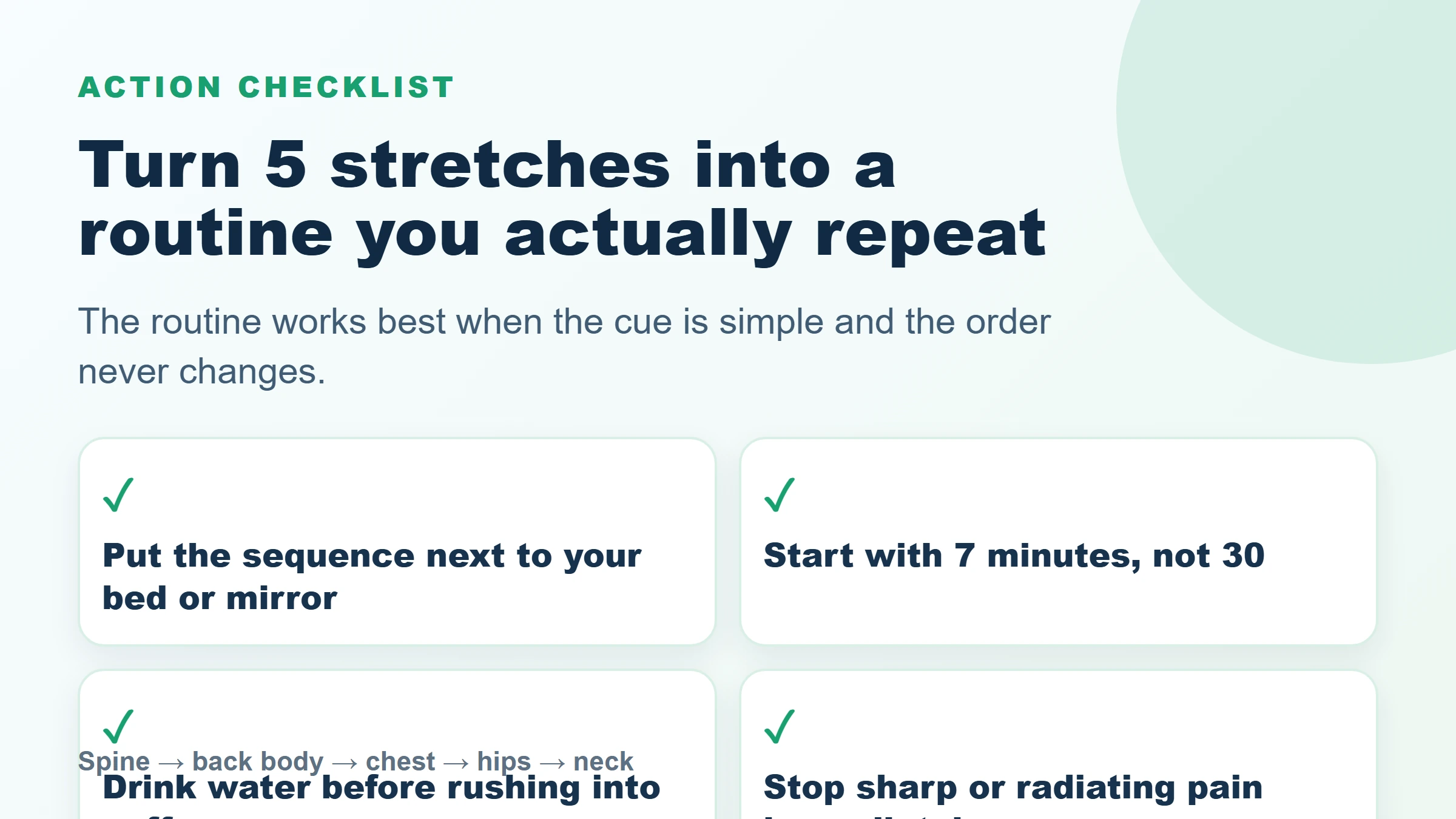 Morning stretches action checklist for a repeatable routine