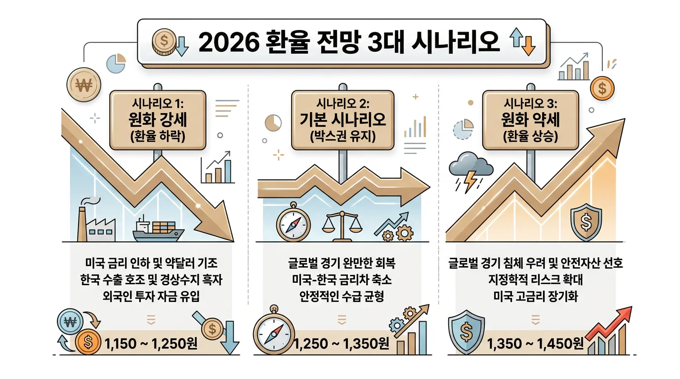 2026 환율 전망 3대 시나리오 인포그래픽
