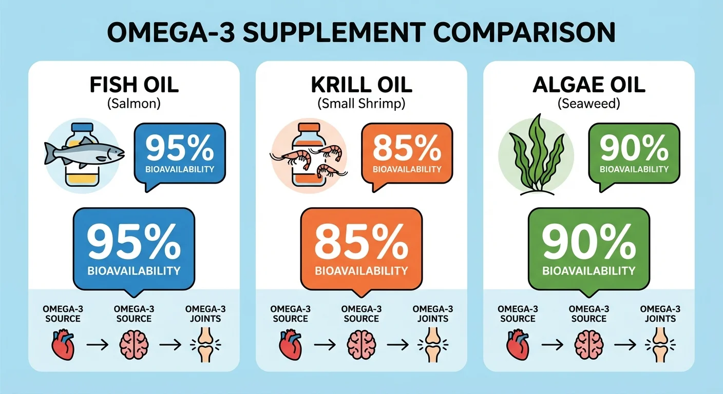 Fish oil krill oil and algae oil bioavailability comparison chart showing absorption rates