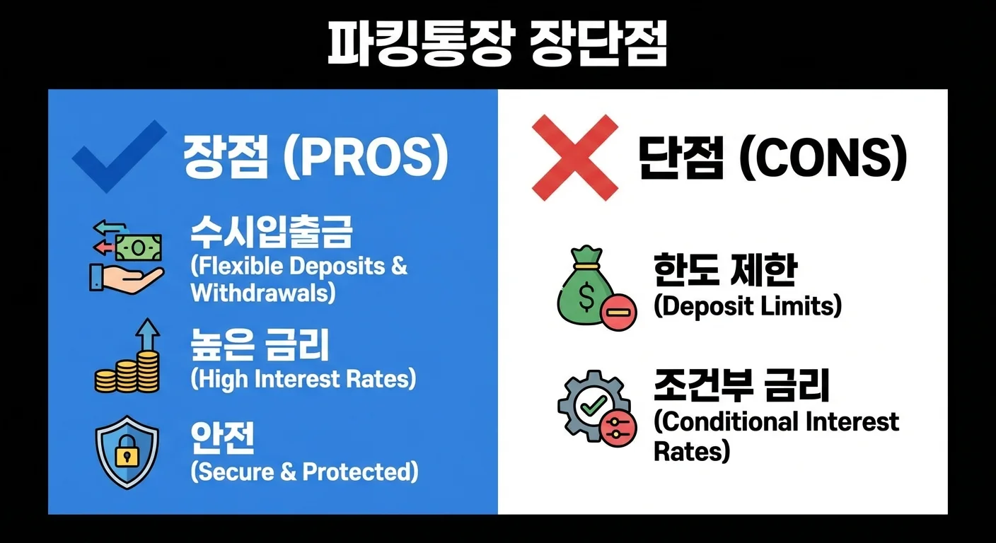 파킹통장 금리 비교 2026 TOP 10 — 지금 바로 갈아타야 할 최고 금리 계좌 2 파킹통장 장단점 비교 인포그래픽