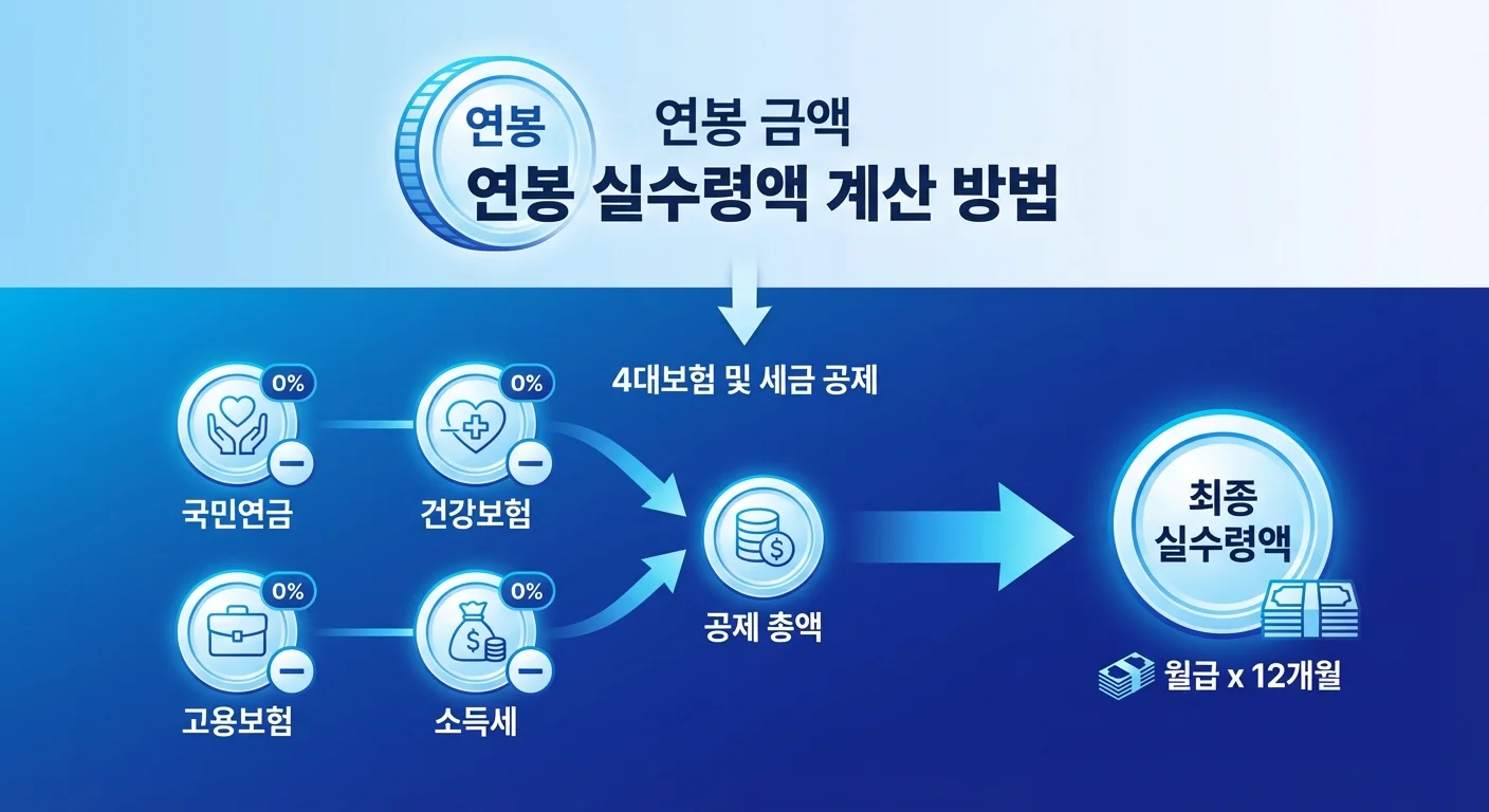 연봉 실수령액 계산기 2026 — 내 월급 진짜 얼마 받나? (4대보험+세금 완벽 계산) 1 연봉 실수령액 계산 방법 인포그래픽 2026