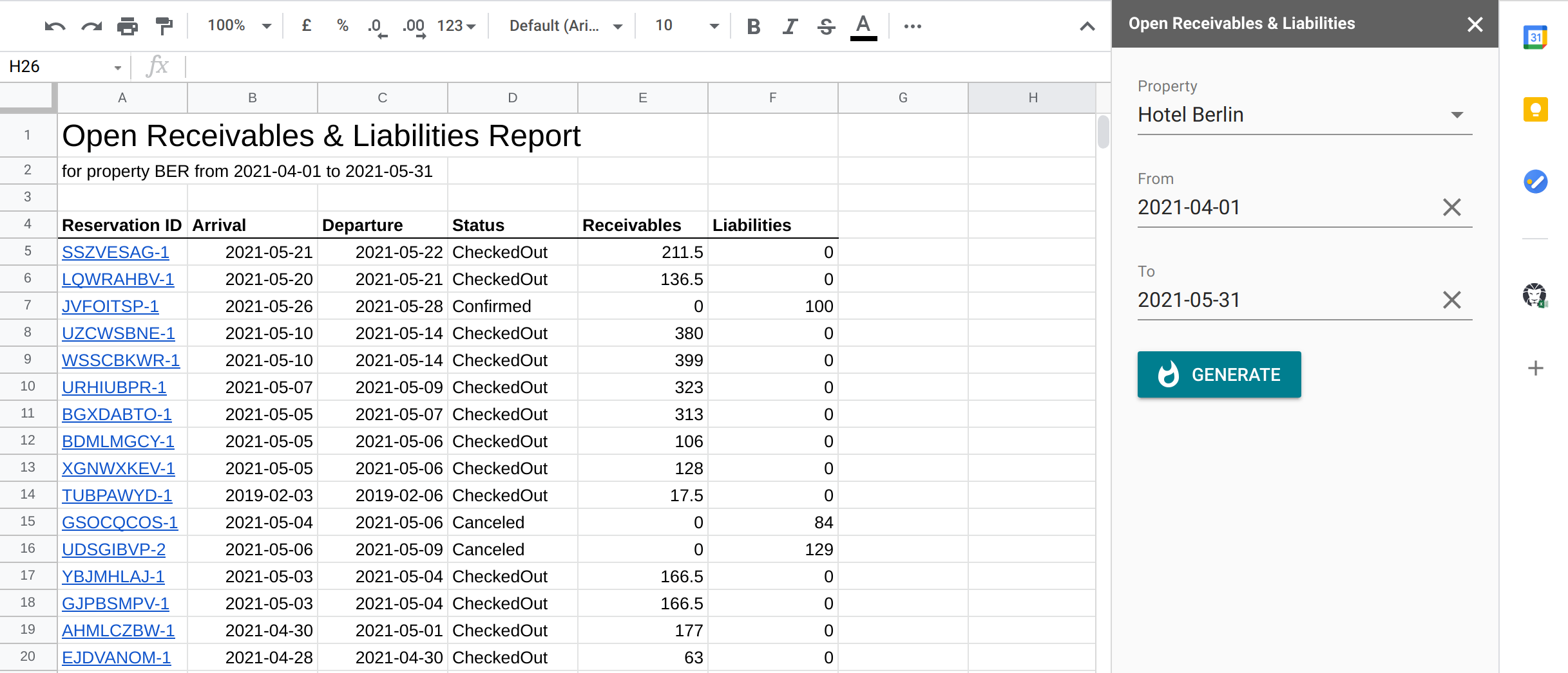 Open Receivables & Liabilities Report