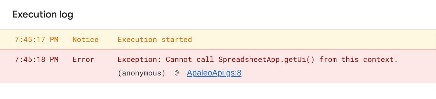 Cannot call SpreadsheetApp.getUi() from this context