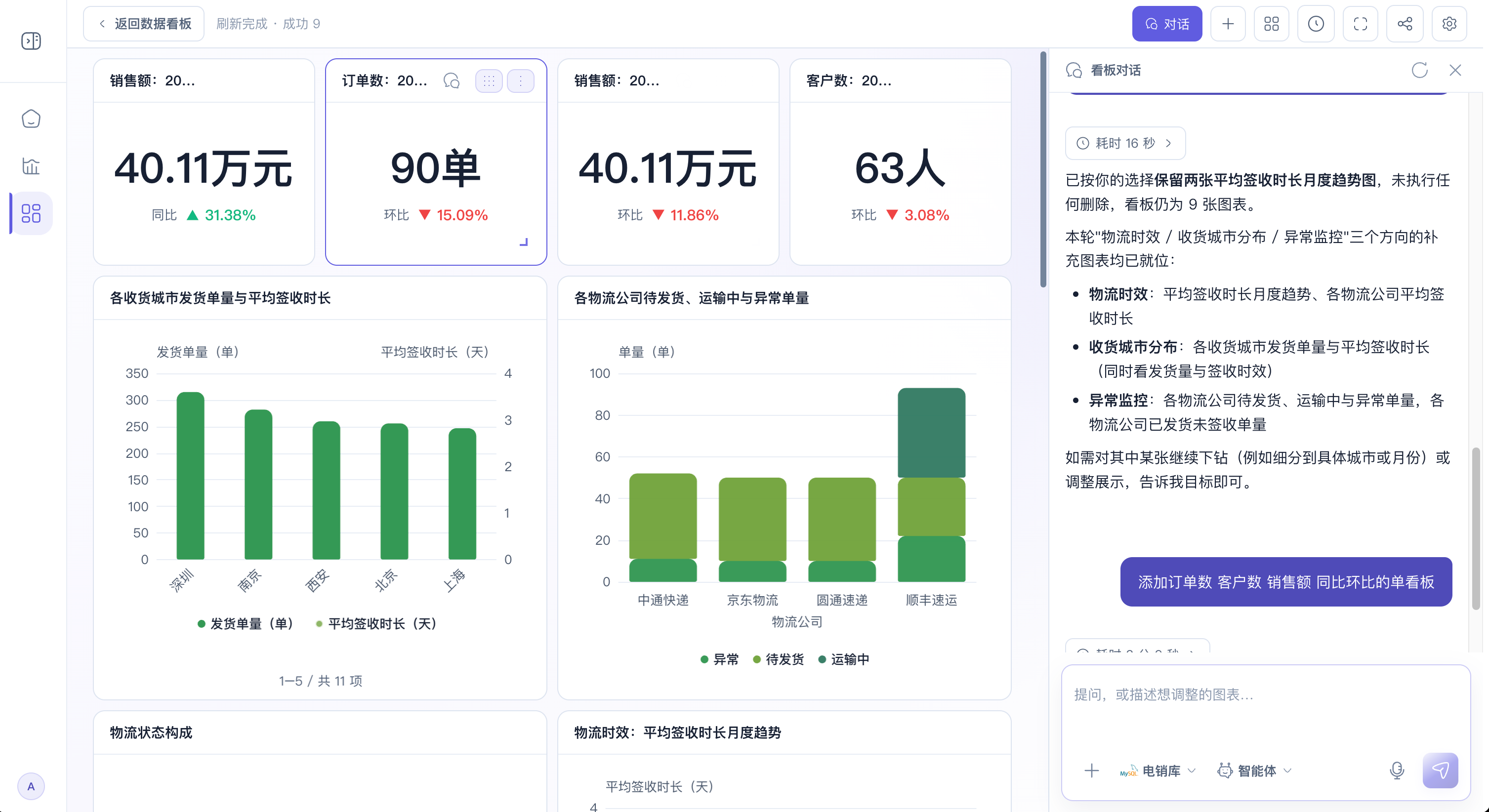 商业版看板对话：通过自然语言补充和调整图表
