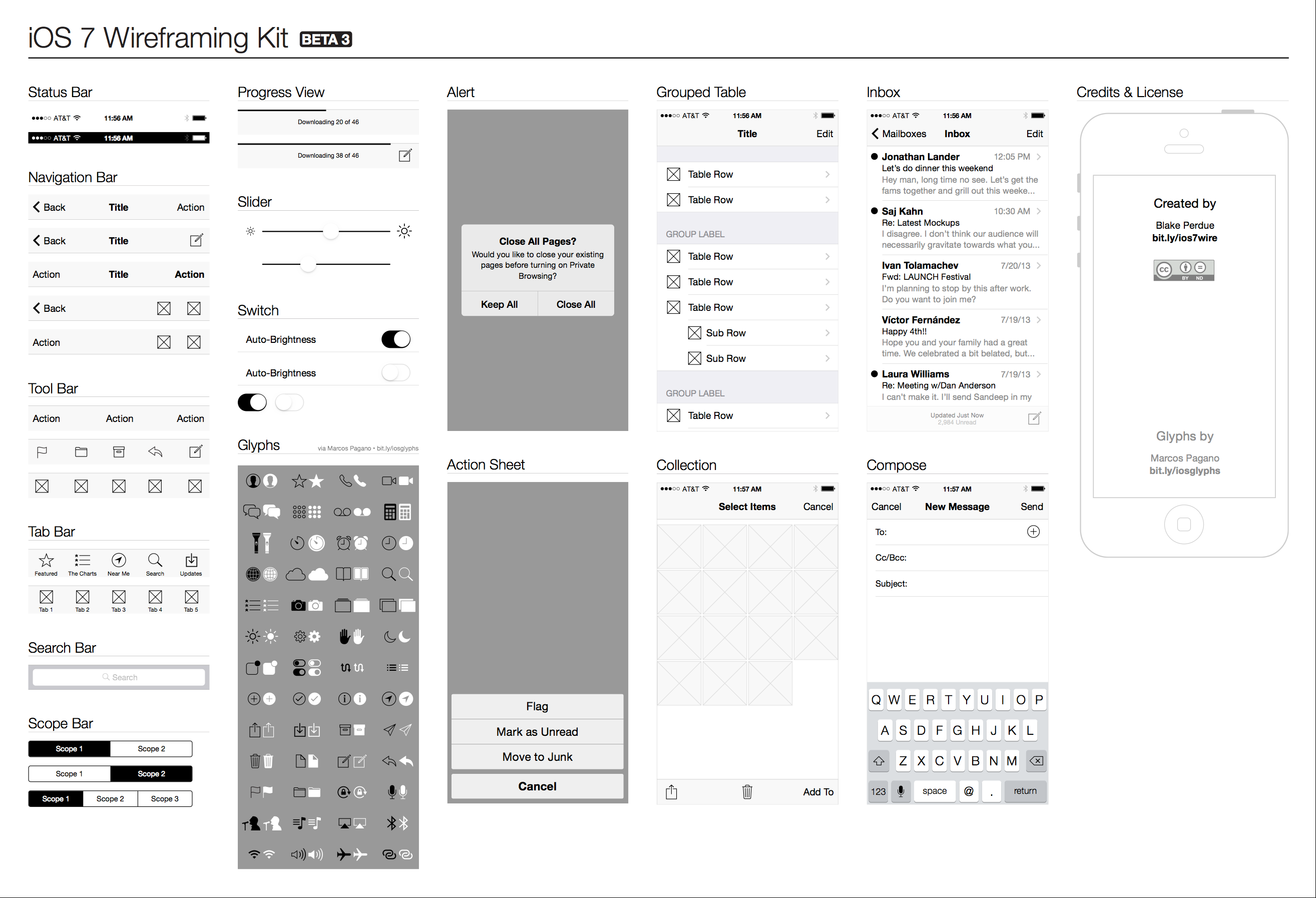 iOS 7 Wireframe Kit Preview