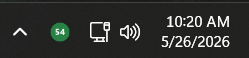 Tray icon showing a green '54' circle next to the Windows clock