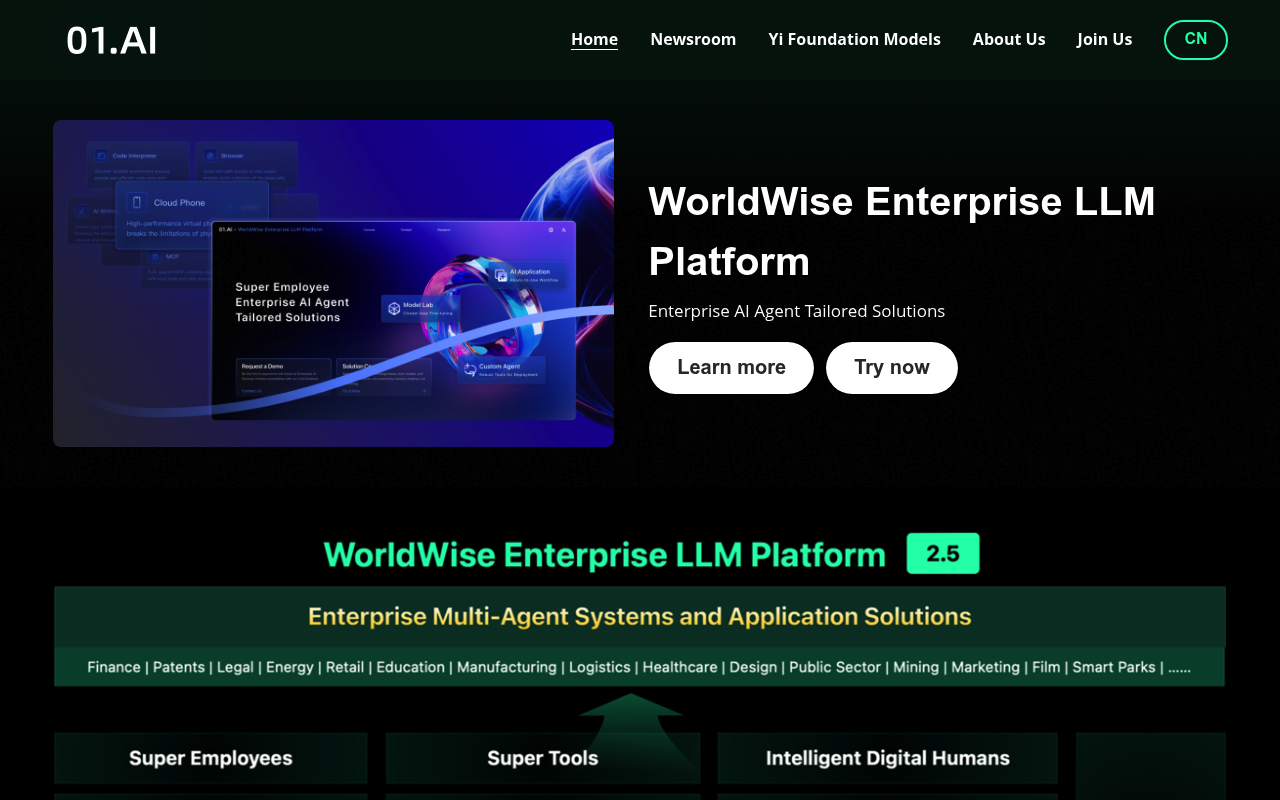 01.AI website screenshot