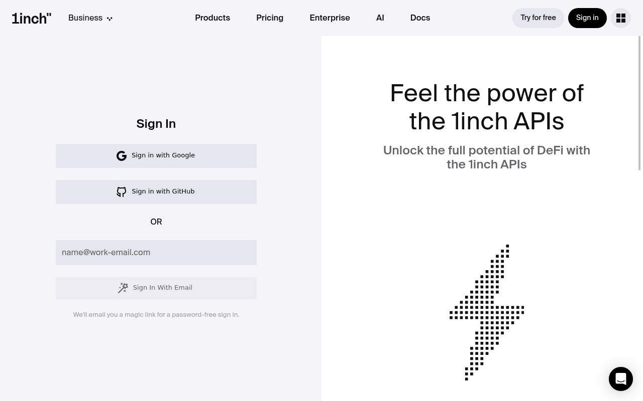 1inch website screenshot