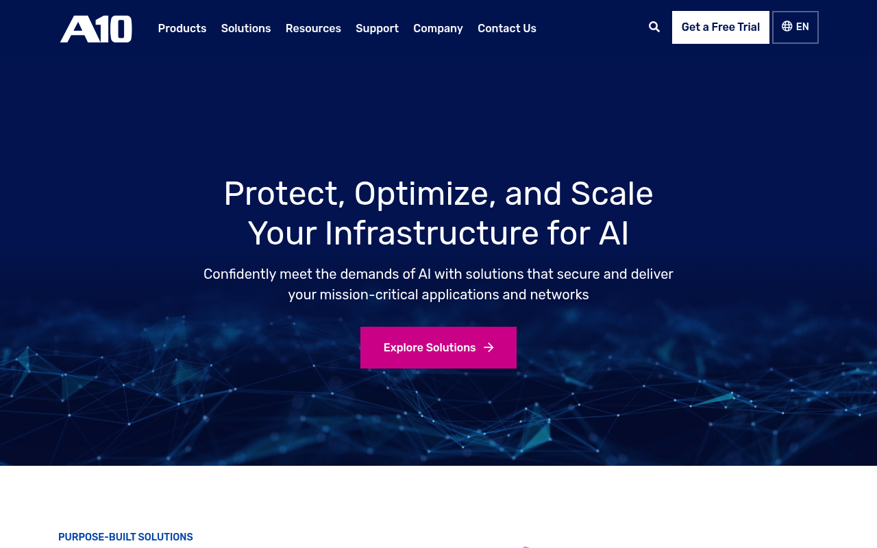 A10 Networks website screenshot
