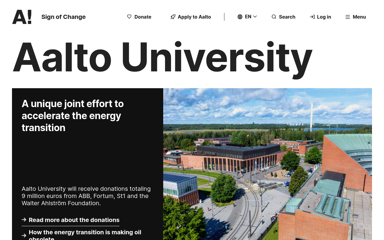 Aalto University website screenshot