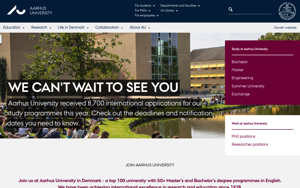Aarhus University website screenshot
