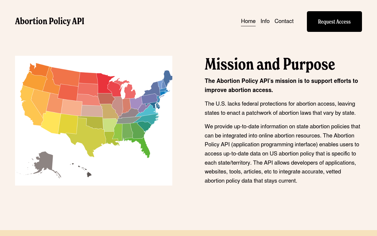Abortion Policy API website screenshot