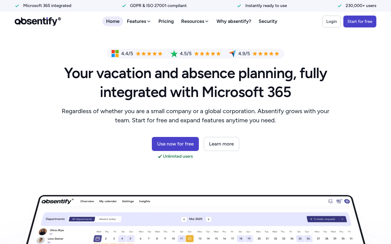 Absentify website screenshot