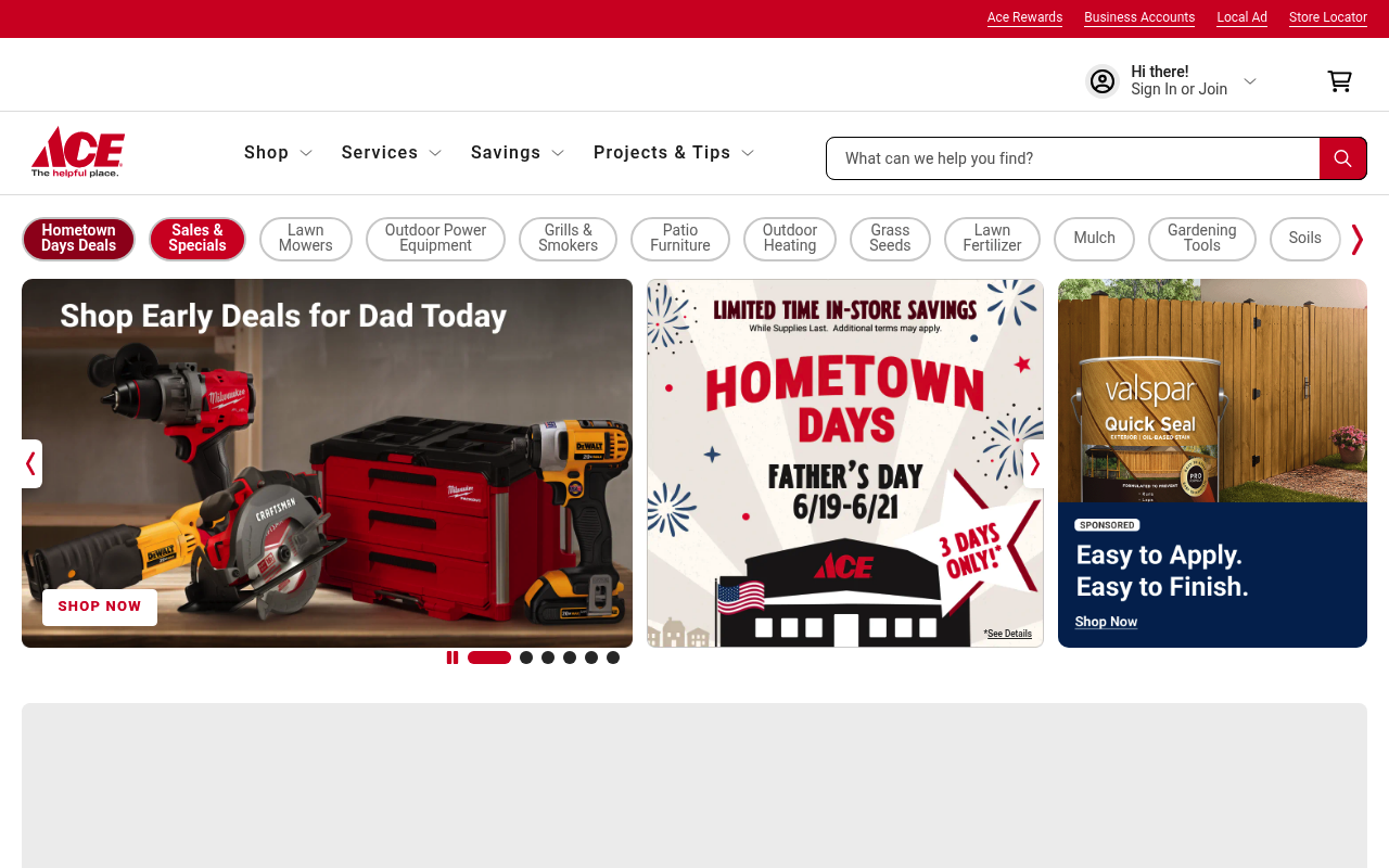 Ace Hardware website screenshot