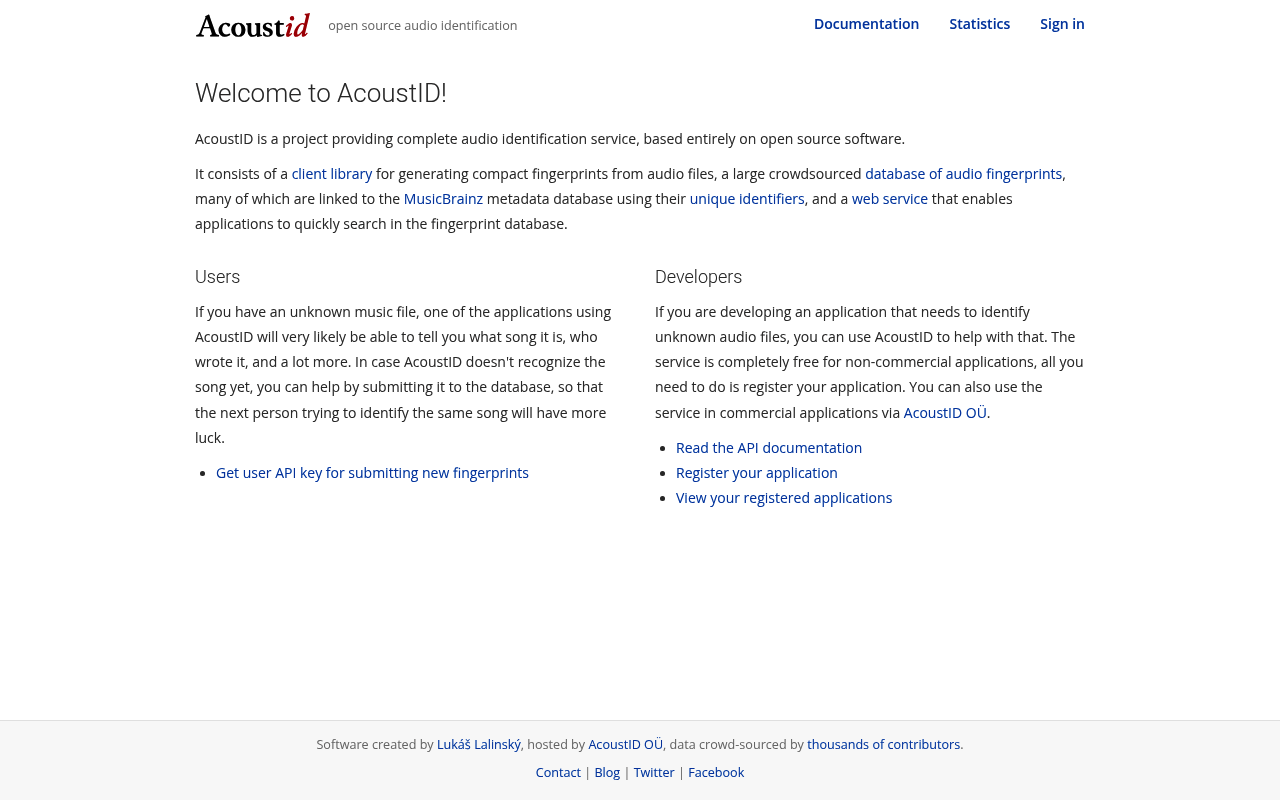 AcoustID website screenshot