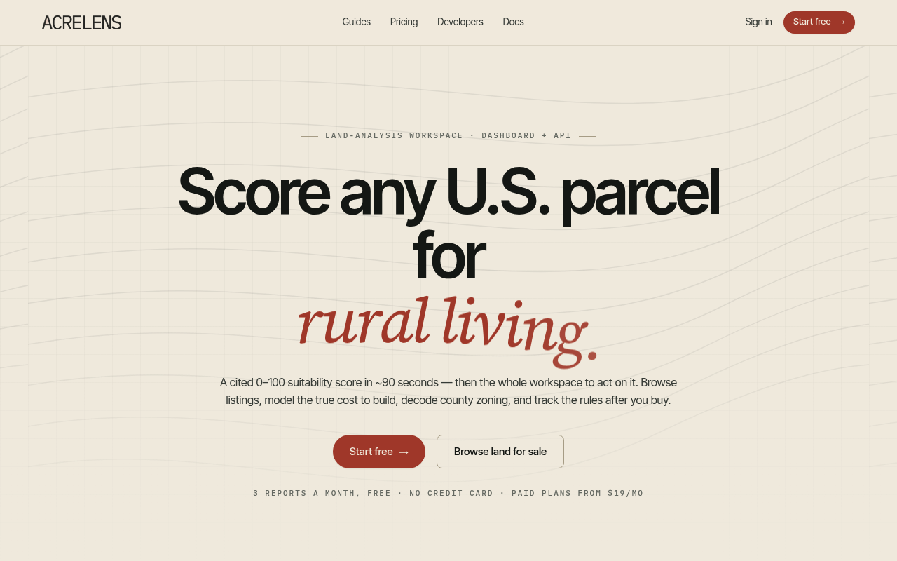 AcreLens website screenshot