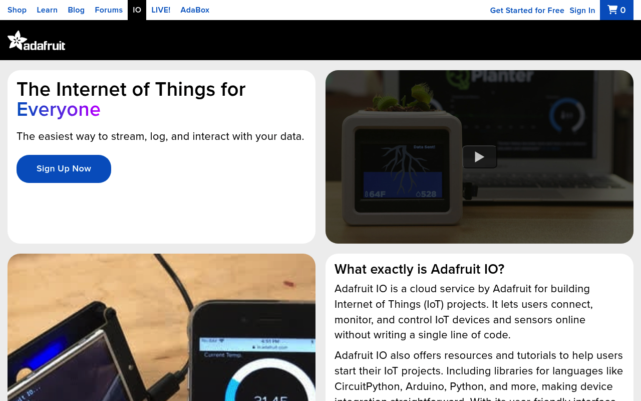 Adafruit IO website screenshot