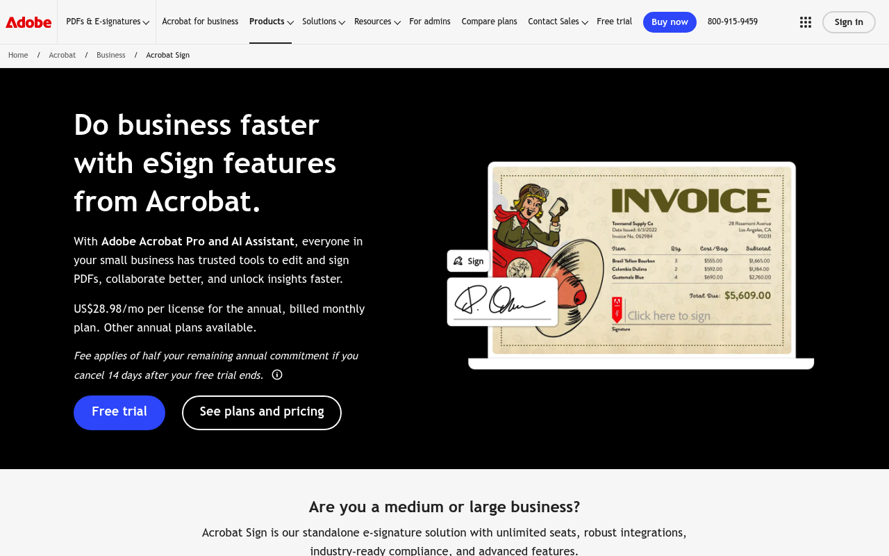 Adobe Acrobat Sign website screenshot