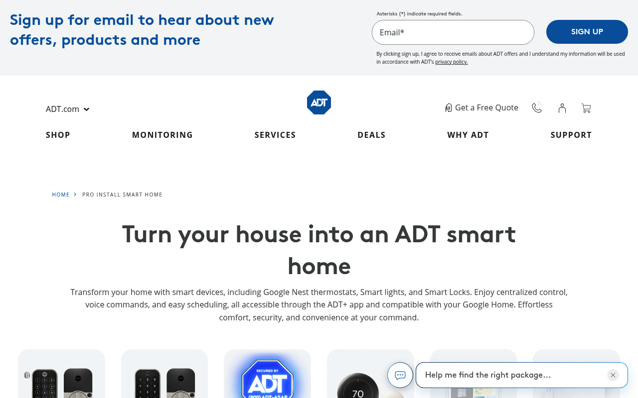 ADT website screenshot