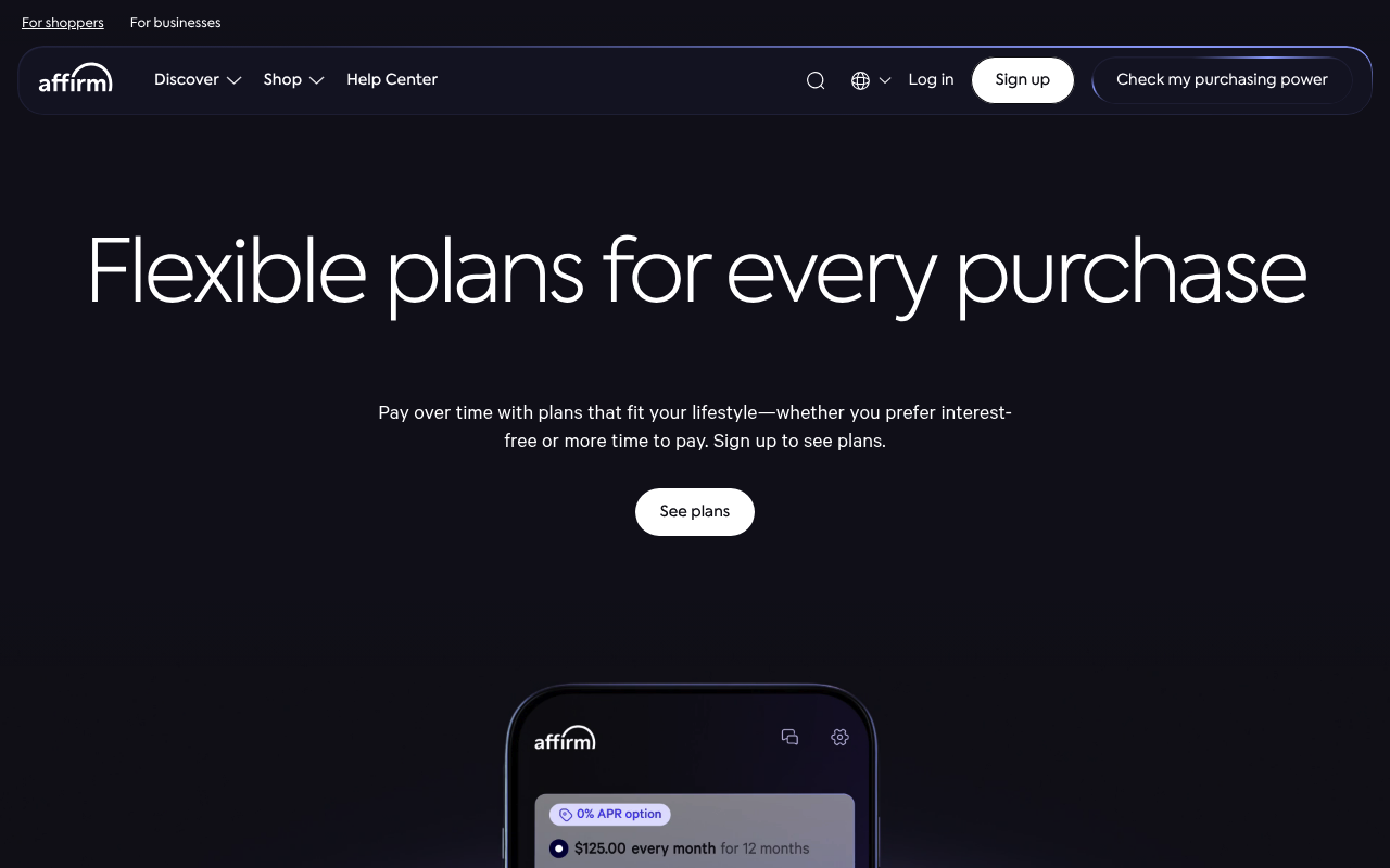 Affirm website screenshot