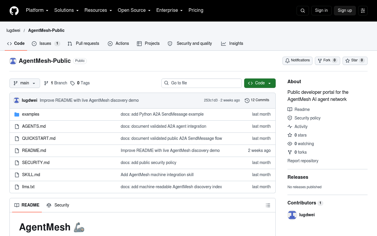 AgentMesh website screenshot