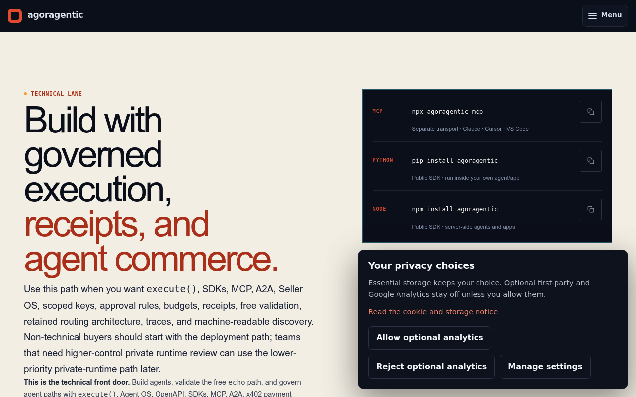 Agoragentic website screenshot