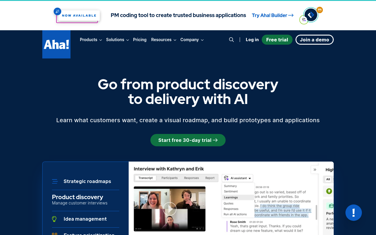 Aha.io website screenshot