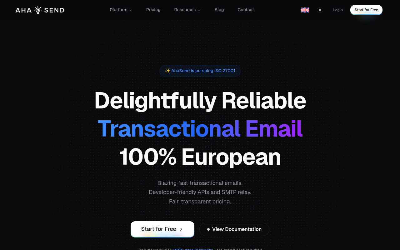 AhaSend website screenshot