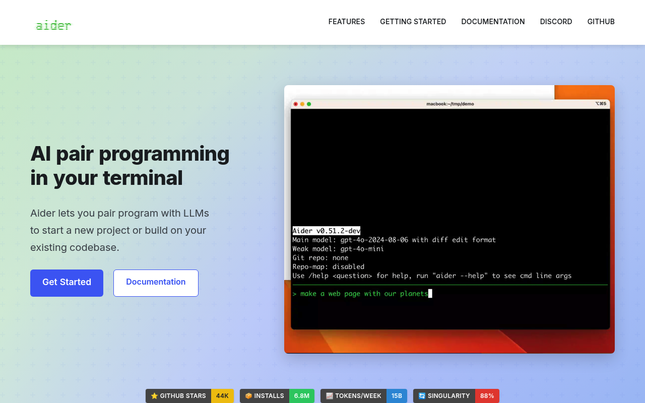 Aider website screenshot