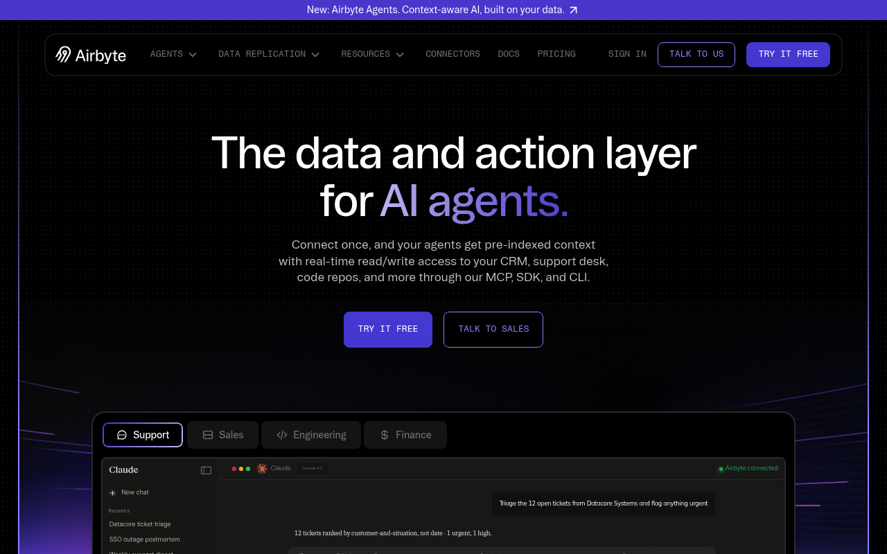 Airbyte website screenshot
