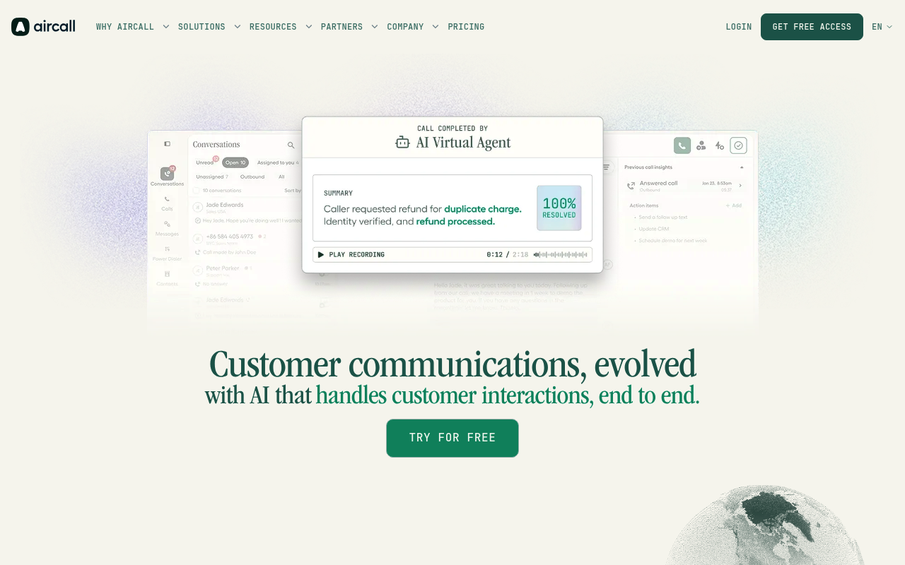 Aircall website screenshot