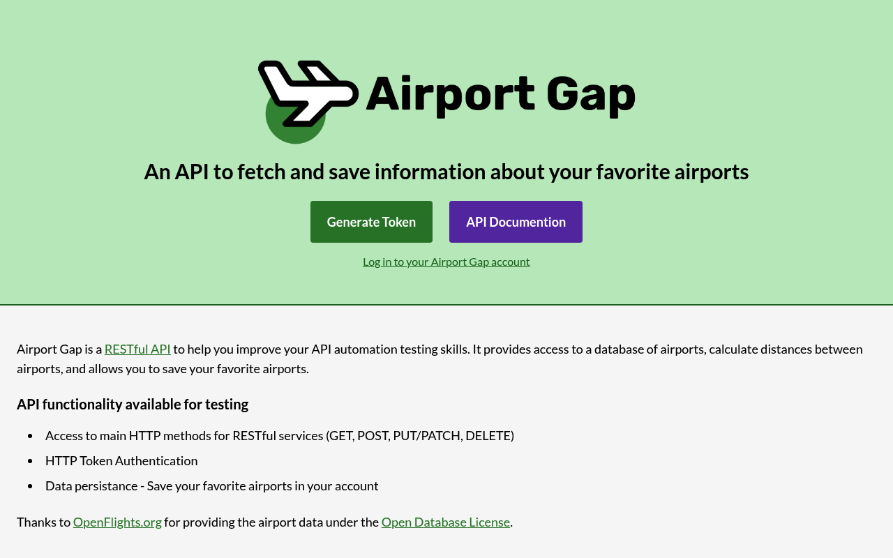 Airport Gap website screenshot