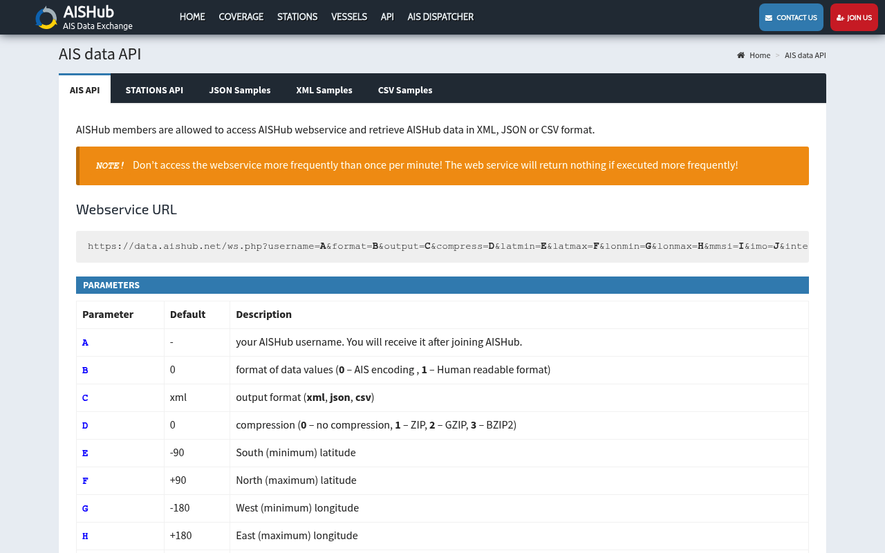 AIS Hub website screenshot