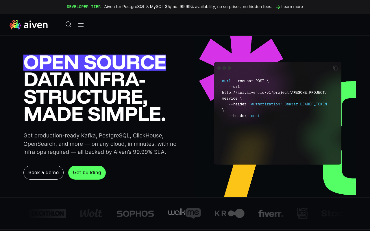 Aiven website screenshot