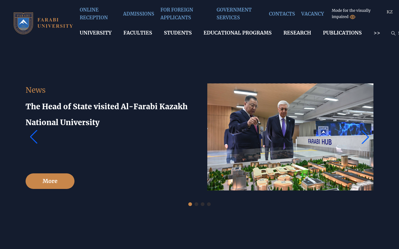 Al-Farabi Kazakh National University website screenshot