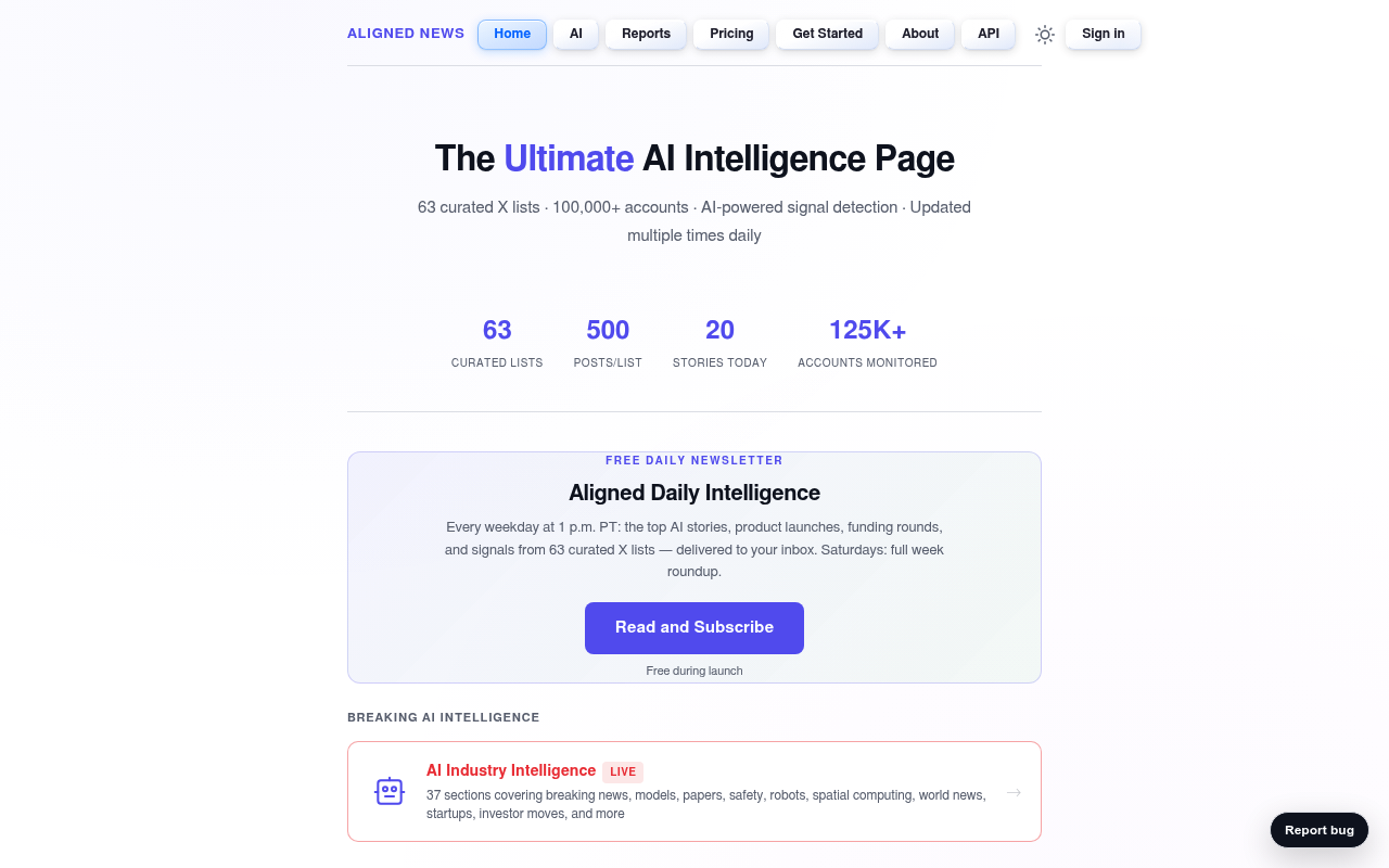 Aligned News website screenshot