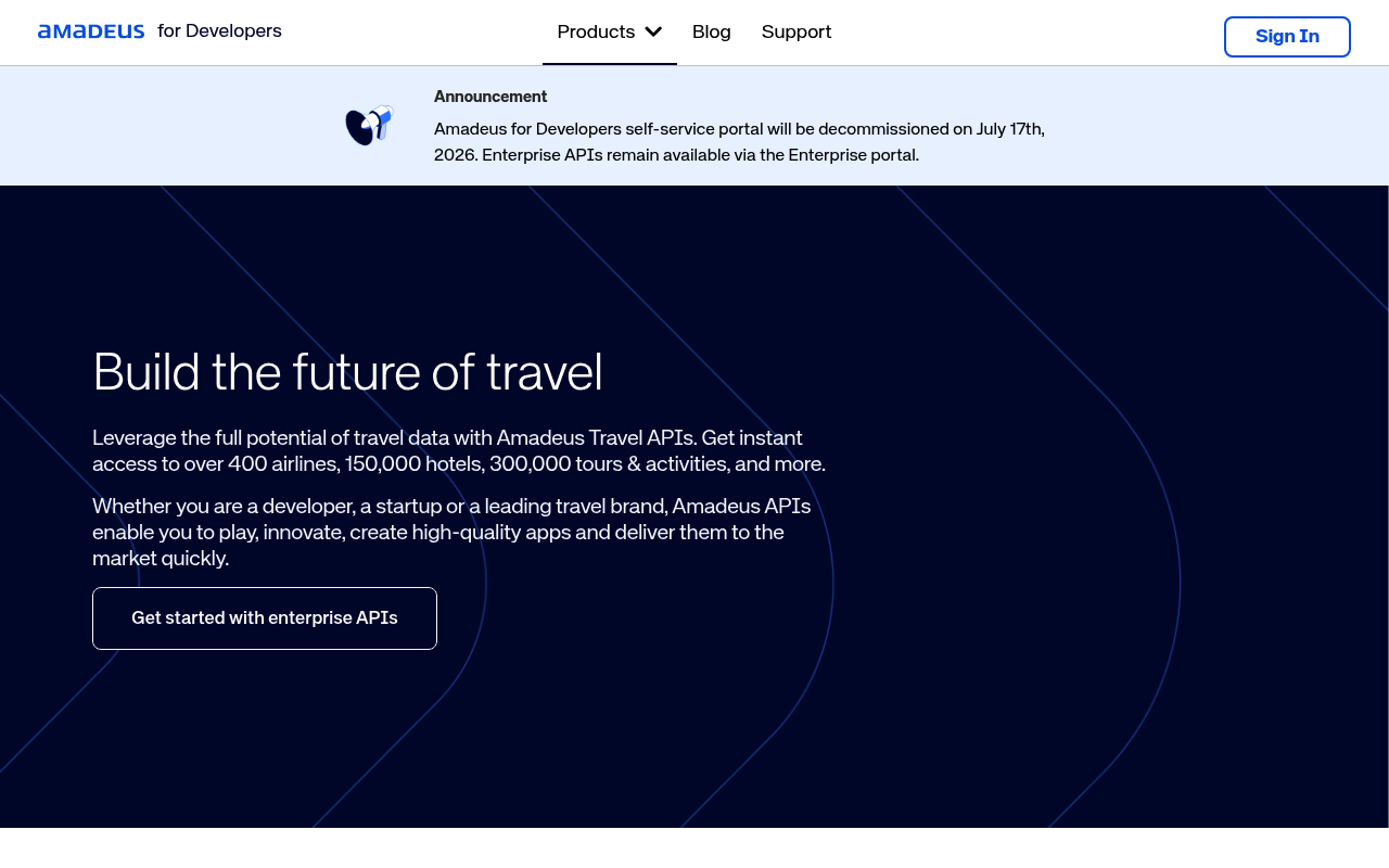 Amadeus for Developers website screenshot