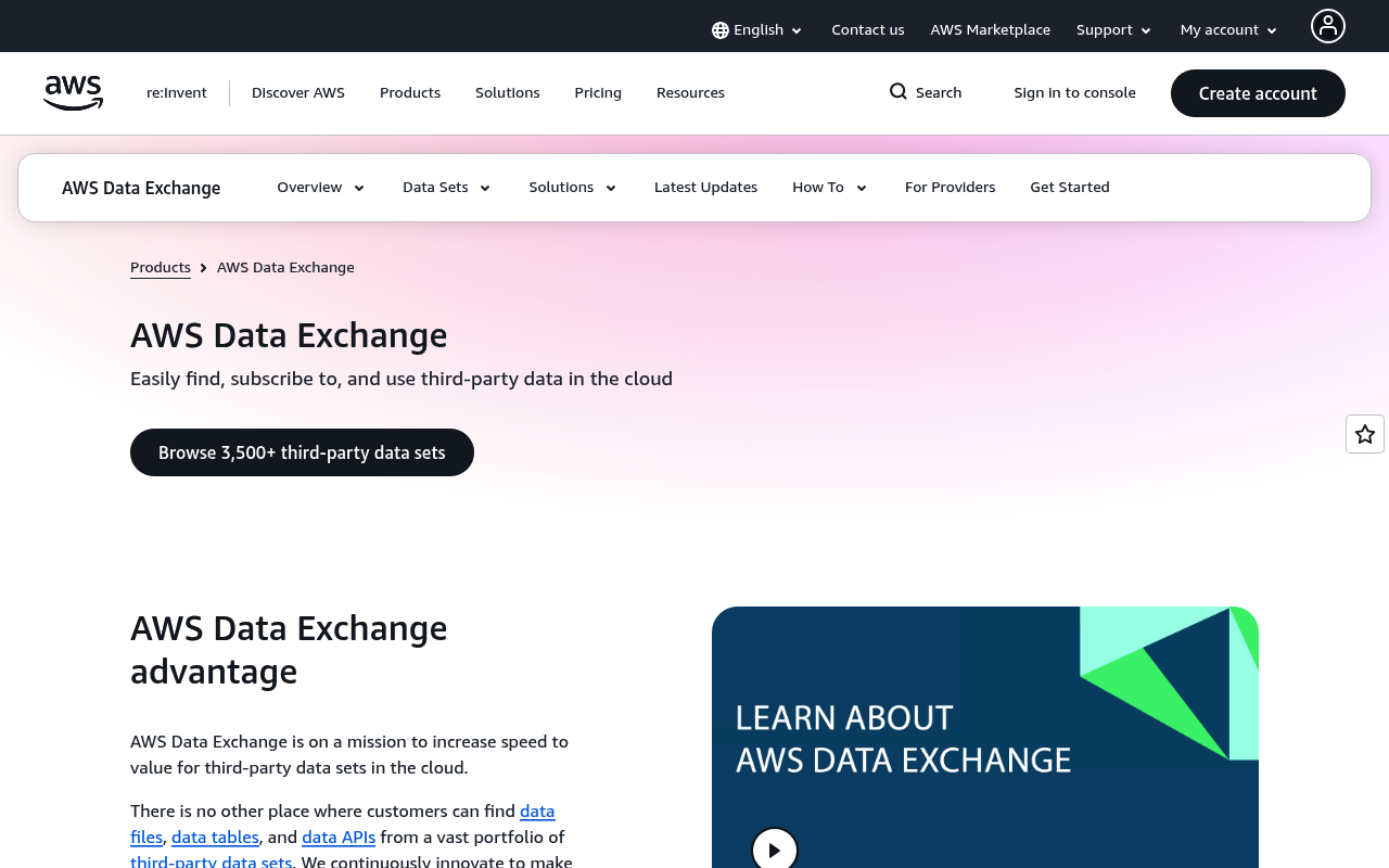 Amazon Data Exchange website screenshot