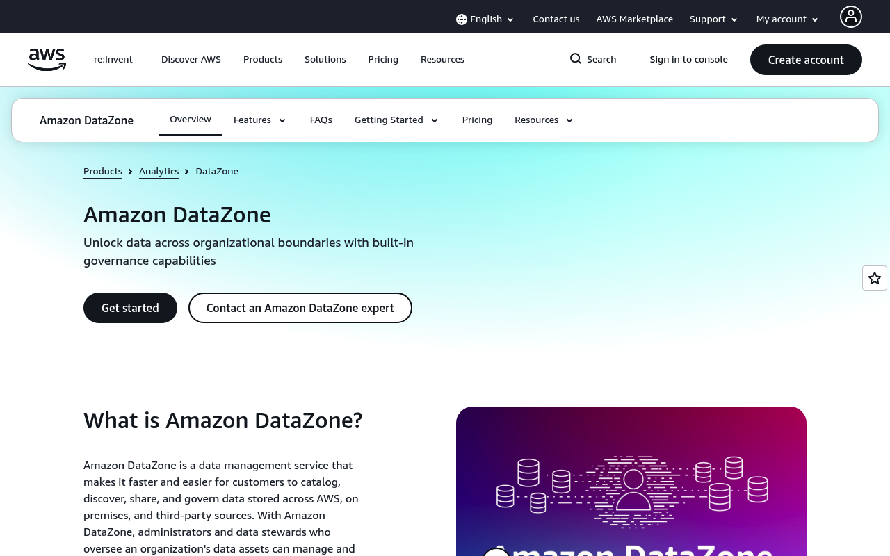 Amazon DataZone website screenshot