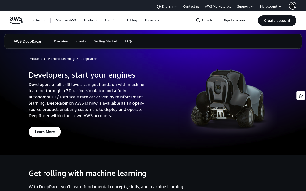 Amazon DeepRacer website screenshot