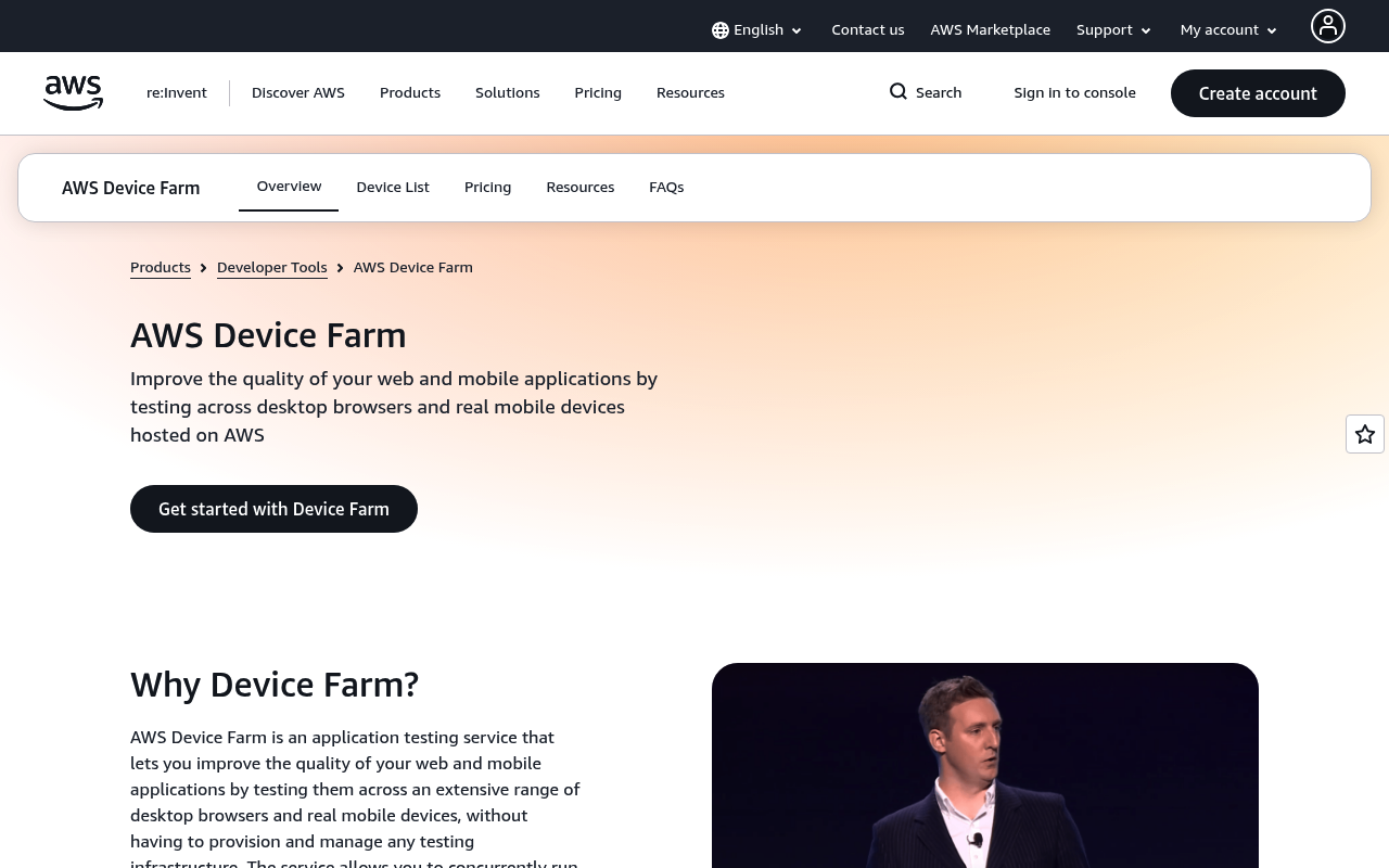Amazon Device Farm website screenshot