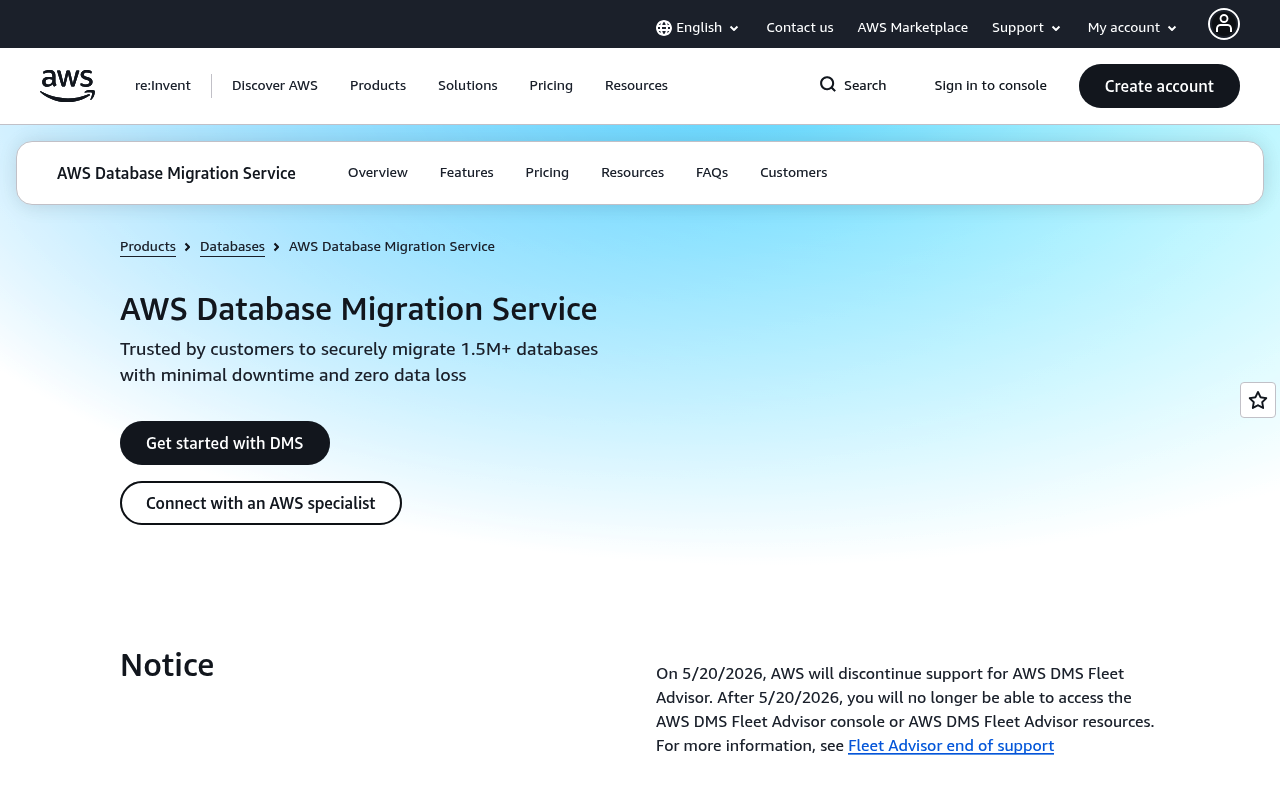 Amazon DMS website screenshot