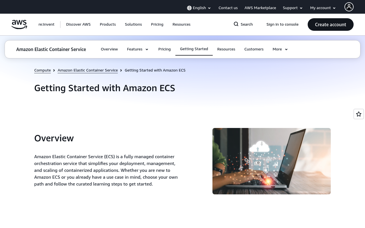 Amazon ECS website screenshot