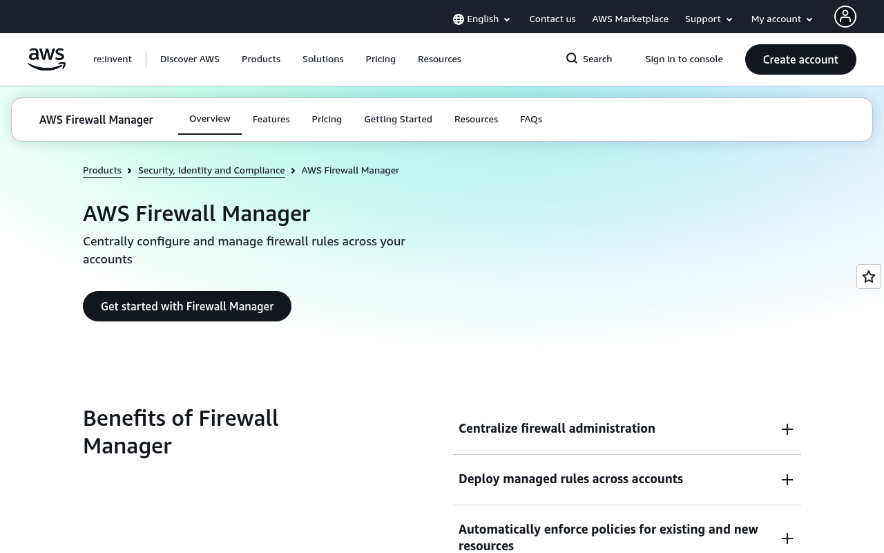 Amazon Firewall Manager website screenshot
