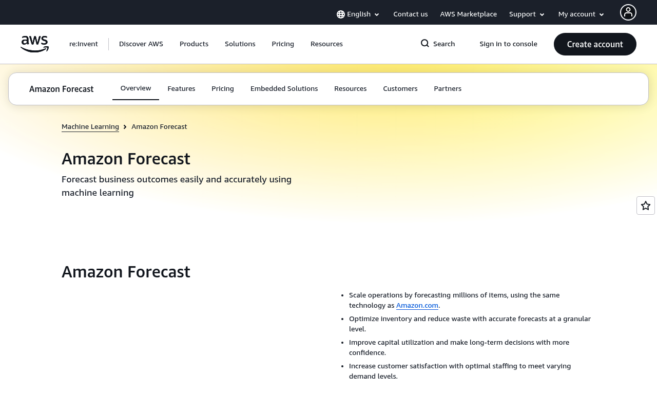 Amazon Forecast website screenshot